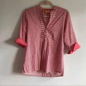 Roberta Roller Rabbit Red and White Top with contrasting cuffs.  Size XS